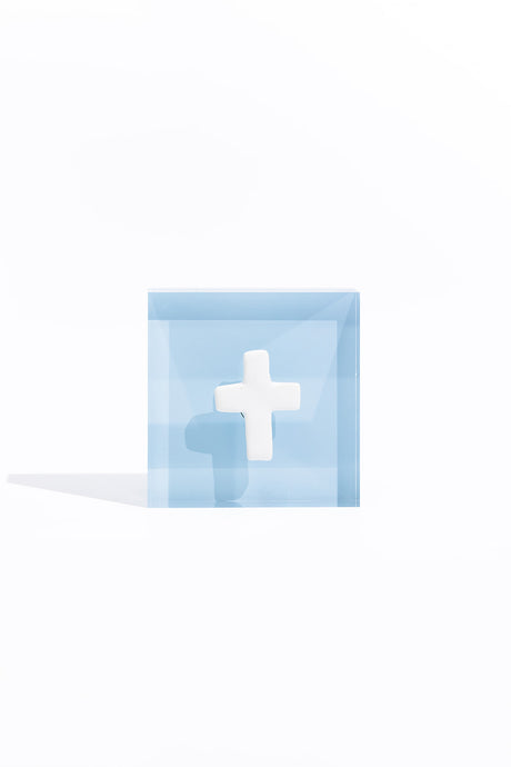 Prayer Cross - Blue Acrylic Block
