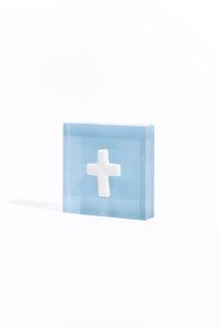 Prayer Cross - Blue Acrylic Block