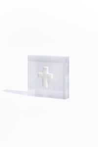 Prayer Cross - White Acrylic Block