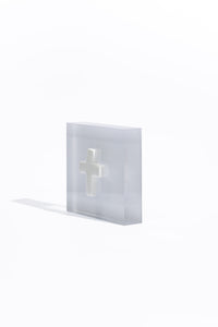 Prayer Cross - White Acrylic Block